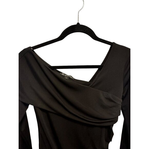 🍒 2/$20 🍒 Black Long Sleeve Blouse with Geometric Neckline, Ruched Side sz S - Picture 3 of 6